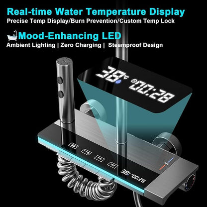 Shower Faucet Sets Complete Thermostatic Shower System Piano-Key Digital Shower Combo Wall Mounted Shower Trim Kit with 11.8" Rain Shower Head,4.5" Shower Head 2 in 1 Handheld Tub Spout (Gray) - Image 4