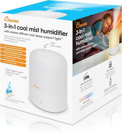 Crane Top Fill Mini Humidifier for Bedroom and Nursery 3-In-1 Essential Oil Diffuser Sleep Light 0.5 Gallon Baby Humidifier - Image 11