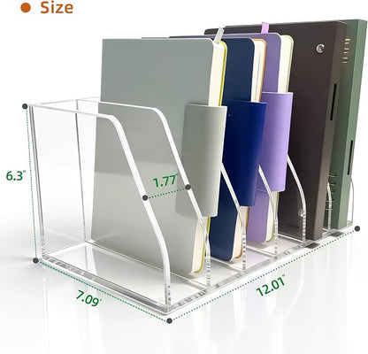 Acrylic Magazine File Holder, 6 Vertical Compartments Desk Document Sorter - Image 2