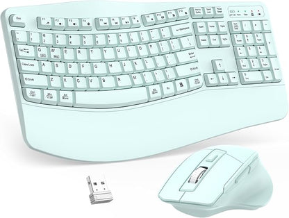 Wireless Keyboard and Mouse Combo, 2.4G Full Size Wave Keys Ergonomic Keyboard by Unknown