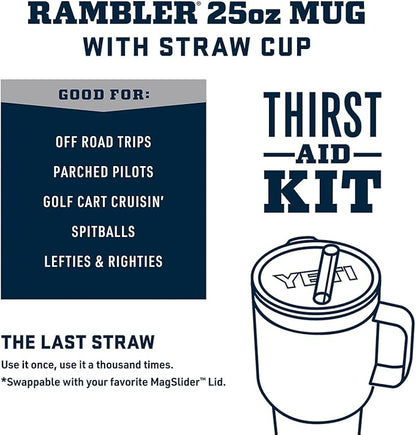 YETI Rambler 25 oz Tumbler with Handle and Straw Lid, Travel Mug Water Tumbler, Vacuum Insulated Cup with Handle, Stainless Steel, White - Image 2