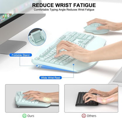 Wireless Keyboard and Mouse Combo, 2.4G Full Size Wave Keys Ergonomic Keyboard - Image 3