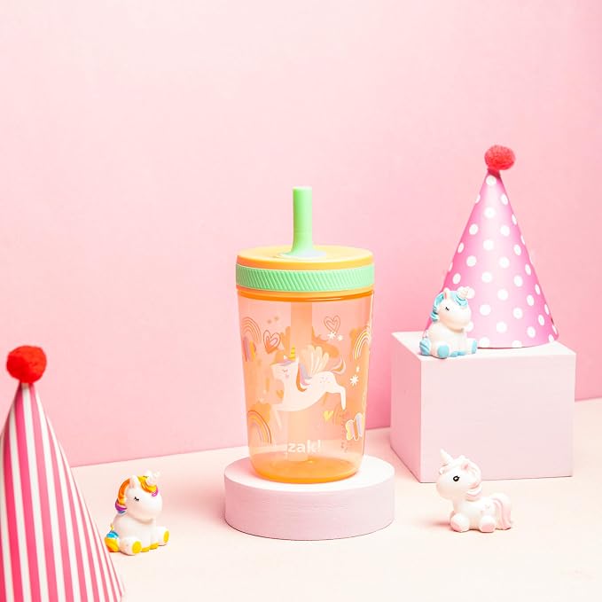 Zak Designs Kelso Tumbler Set 15 oz, (Unicorn) Leak-Proof Screw-On Lid with Straw Made of Durable Plastic and Silicone, Perfect Cup Bundle for Kids (2pc Set) - Image 2