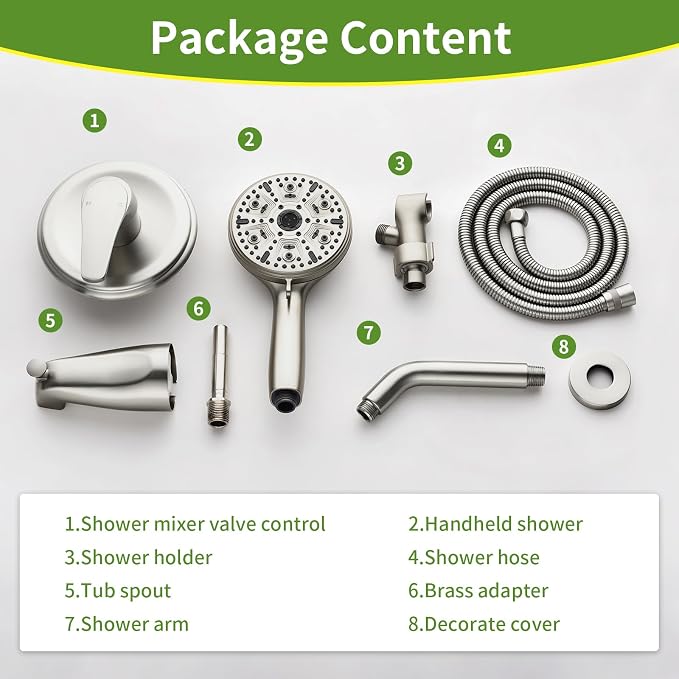 Tub Shower Faucet Set with 10 Spray Handheld Shower Brushed Nickel Shower Head and Handle Set Shower System with Tub Spout 4.7 Inch Shower Handheld Shower Fixtures Tub and Shower Trim Kit - Image 8