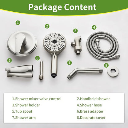 Tub Shower Faucet Set with 10 Spray Handheld Shower Brushed Nickel Shower Head and Handle Set Shower System with Tub Spout 4.7 Inch Shower Handheld Shower Fixtures Tub and Shower Trim Kit - Image 8
