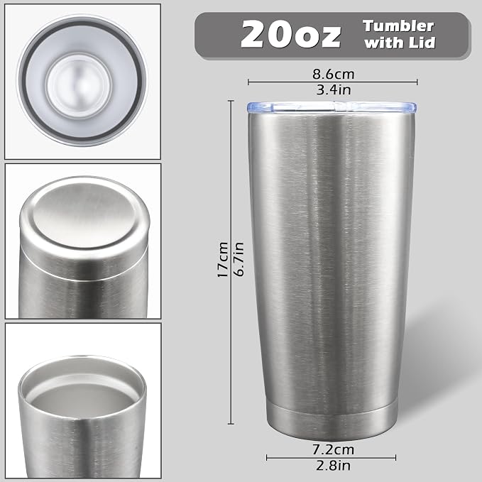 AIANJI 20oz Tumbler Bulk Stainless Steel Tumblers with Lid Vacuum Insulated Double Wall Travel Coffee Mug Powder Coated Tumbler Cup for Hot and Cold Drinks(Stainless Steel, 6 pack) - Image 5