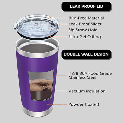 AIANJI 20oz Tumbler Bulk Stainless Steel Tumblers with Lid Vacuum Insulated Double Wall Travel Coffee Mug Powder Coated Tumbler Cup for Hot and Cold Drinks(Purple, 6 pack) - Image 3