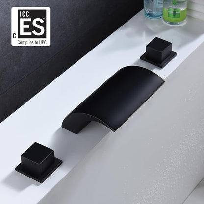 Deck Mount Roman Tub Faucet Matte Black Waterfall Bathtub Faucet Extra High Flow, SUMERAIN - Image 2