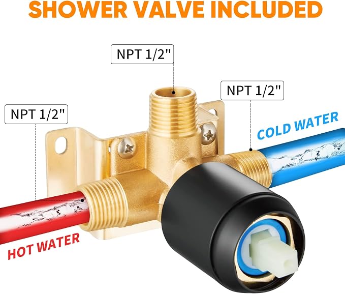 Black Shower Head And Faucet Set Complete With Valve Shower Fixtures With 6 Inch High Pressure Rain Shower Head Trim kit Regaderas Para bBaño Modernas - Image 5