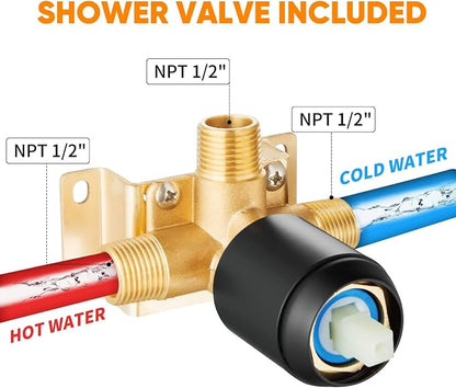 Black Shower Head And Faucet Set Complete With Valve Shower Fixtures With 6 Inch High Pressure Rain Shower Head Trim kit Regaderas Para bBaño Modernas - Image 5
