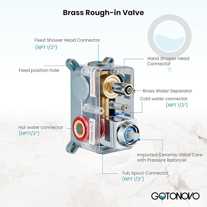 gotonovo Rainfall Tub Shower Faucet Set Bathroom Shower System with Tub Spout Wall Mount Square High Pressure Shower Fixtures with Handheld Sprayer Rough-In Valve 10'' Shower Head,Polished Chrome - Image 5