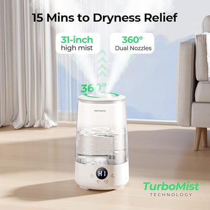 Homvana Humidifiers for Bedroom Home, 3.6 L Cool Mist Top-Fill 34H Super Long Time, Quiet 23dB, Baby Humidifier, Oil Diffuser for Large Room, House, Plant, Nursery, BPA FREE, Ultrasonic (Transparent) - Image 3