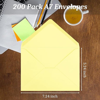 200 Pack A7 Envelopes, Light Yellow Greeting Card Envelopes Self Seal, 5.24 x - Image 3