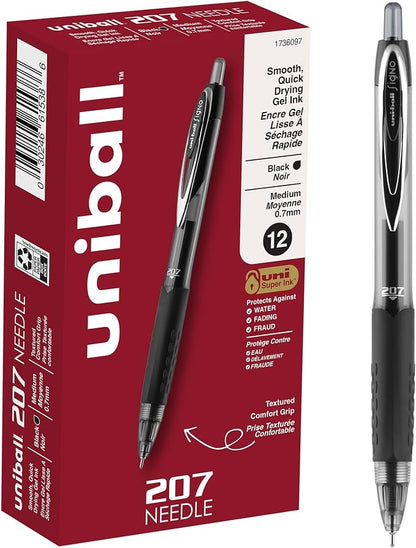 uniball 207 Needle Retractable Gel Pens, Medium Point, 12 Pack by uni-ball