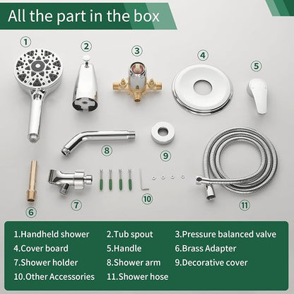 Chrome Polished Shower Faucet Set with Tub Spout, Handheld Shower Head and Trim Kit - Image 7