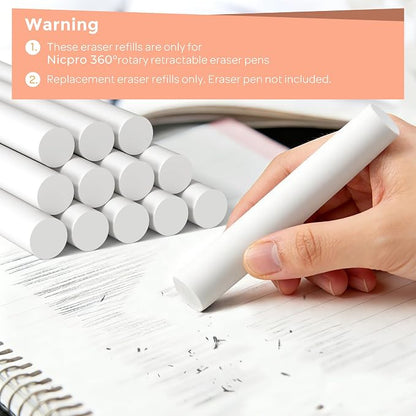 Nicpro 12 Pack TPE Rotary Retractable Pen Eraser Refills, Powerful Erasing - Image 2