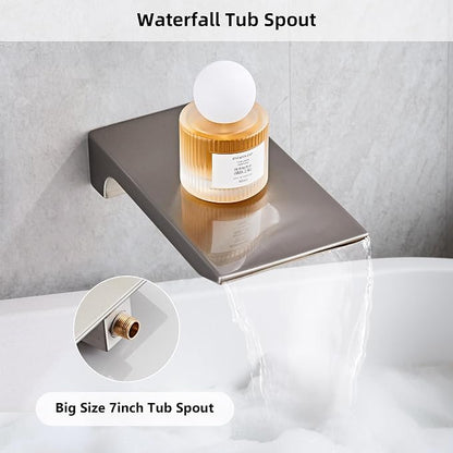 Shower Faucet Set Complete with Tub Spout Shower System Wall Mounted with 12 inch Rainfall Shower Head and Handheld Shower Rain Shower Combo for Bathroom, Brushed Nickel - Image 4