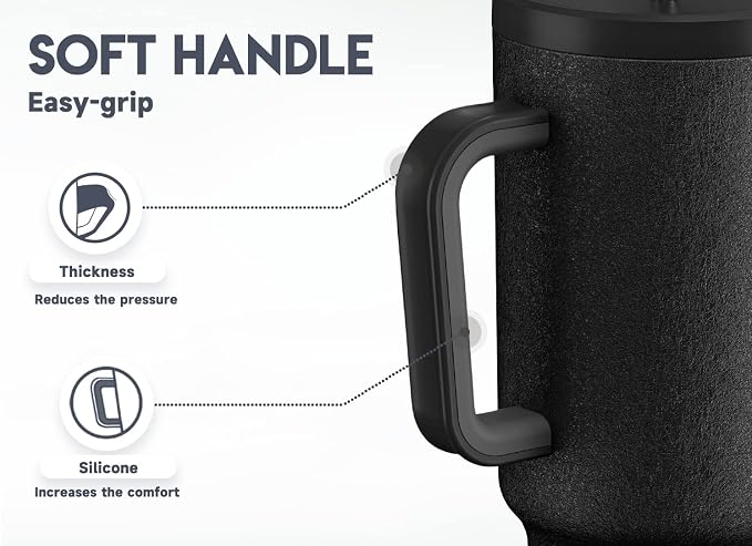 Meoky 40oz Tumbler with Handle, Leak-proof Lid and Straw, Insulated Coffee Mug Stainless Steel Travel Mug, Keeps Cold for 34 Hours or Hot for 10 Hours (Night) - Image 4