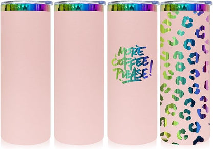 20 oz Skinny Tumblers Stainless Steel Tumbler with Lid and Straw Double Wall Vacuum Insulated Coffee Mug 20oz Powder Coated Cup for Hot and Cold Drinks(Pink,4 pack) by FunTrans