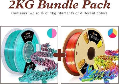 LOVOON Silk PLA 3D Printer Filament Bundle 2 KG, PLA Filament 1.75mm, Shiny - Image 2