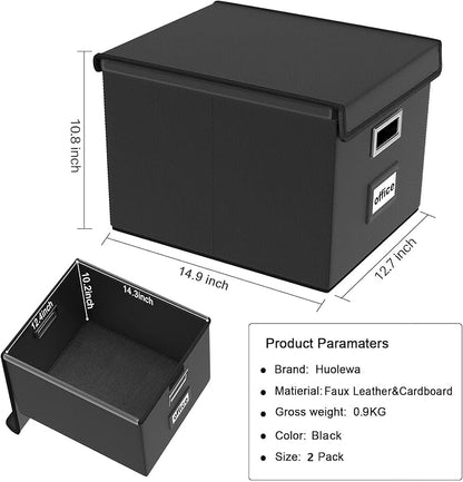 File Organizer Boxes with Lids, Collapsible Faux Leather Hanging File Folder - Image 6