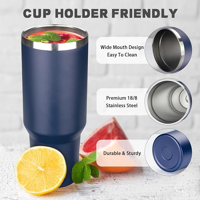 40 oz Tumbler with Lids and Straws, Stainless Steel Insulated Coffee Tumbler, Double Wall Vacuum Insulated Travel Mug Cup, Leakproof Thermal Coffee Cup for Hot and Cold Drinks (Navy Blue) - Image 3