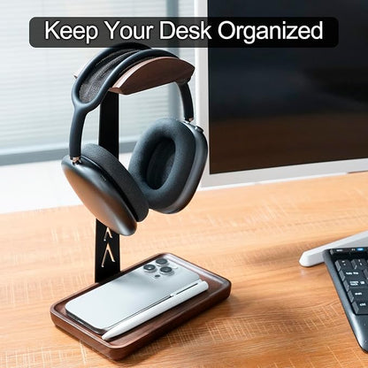 GEVO Headphone Stand, Walnut Wood Headset Stand - Image 2