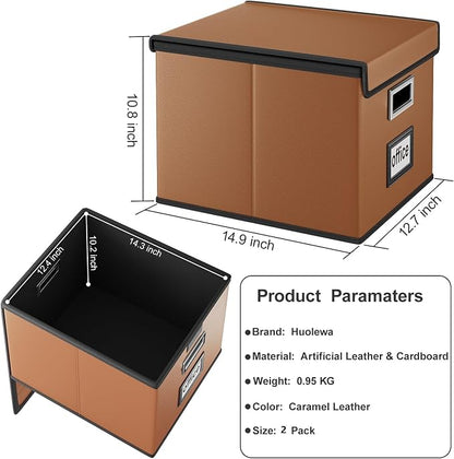 File Organizer Boxes with Lids, Collapsible Faux Leather Hanging File Folder - Image 6
