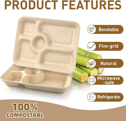 60Pack 5 Compartment Disposable Paper Plates - Image 2
