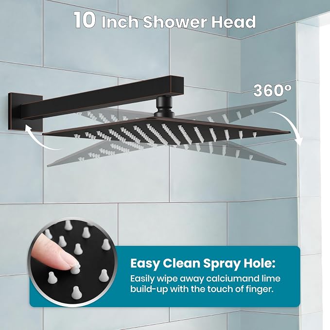 gotonovo Shower System with Tub Spout Wall Mounted Rain Shower Head and Handle Combo Shower Faucet Set with Valve, 10 Inch, Oil Rubbed Bronze - Image 5