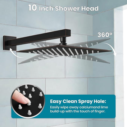 gotonovo Shower System with Tub Spout Wall Mounted Rain Shower Head and Handle Combo Shower Faucet Set with Valve, 10 Inch, Oil Rubbed Bronze - Image 5