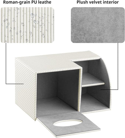 Square Tissue Box Cover with Storage, PU Leather Cube Tissue Box Holder - Image 5
