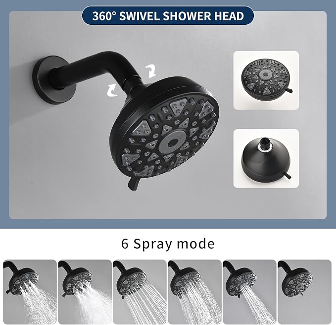 2 Handles Shower Faucet Set with Tub Spout Bathtub Shower Faucet Combo Set Shower System Complete Tub and Shower Trim Kit Wall Mounted Shower Fixtures Matte Black - Image 4