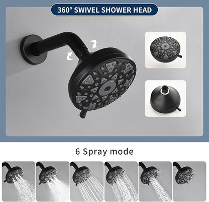 2 Handles Shower Faucet Set with Tub Spout Bathtub Shower Faucet Combo Set Shower System Complete Tub and Shower Trim Kit Wall Mounted Shower Fixtures Matte Black - Image 4