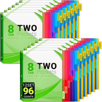 8-Tab Dividers for 3-Ring Binders, Insertable 8 Tabs Binder Divider for by JehXinzOfficeSchoolSupplies