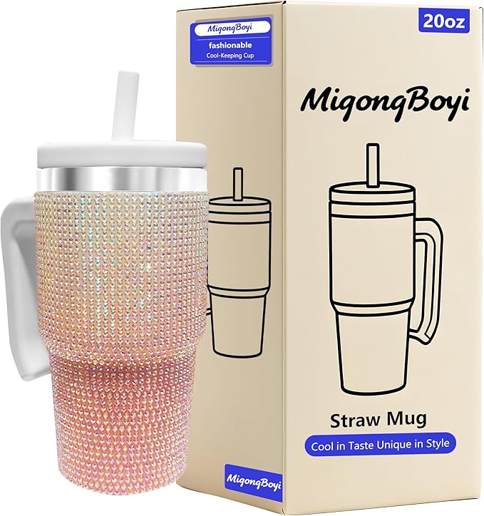 20-OZ Insulated Water Bottle,Insulated Stainless Steel Tumbler,Reusable Cold Drink Thermos,BPA-Free, Double-Wall Stainless Steel Water Bottle (Pink White Gradient-Diamond, 20, Fluid Ounces) by Unknown