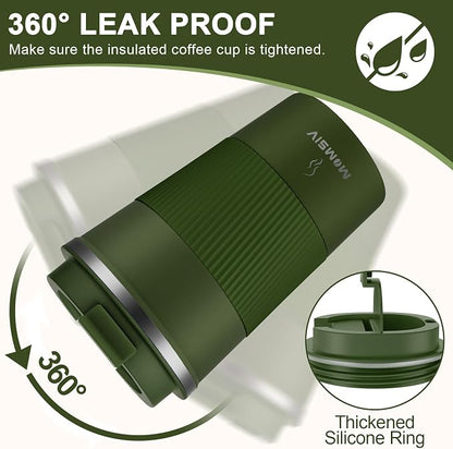 MOMSIV 12oz Travel Mug, Insulated Coffee Cup with Leakproof Lid, Vacuum Stainless Steel Double Walled Reusable Tumbler for Hot and Cold Water Coffee and Tea In Travel and Car Armygreen 380ML - Image 5