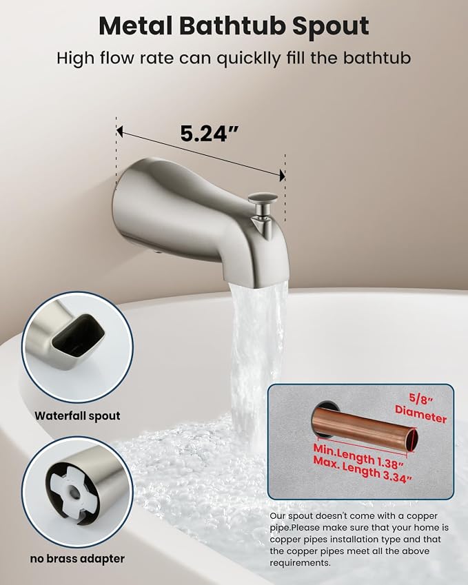 gotonovo Tub Shower Faucet Set Shower Head and Handle Set 6 Modes 6 inch Bathroom Trim Kit with Tub Spout High Pressure Shower System Combo with Valve Round Showerhead Brushed Nickel - Image 5