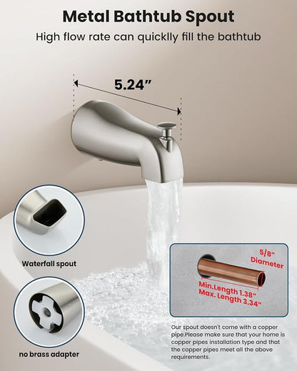 gotonovo Tub Shower Faucet Set Shower Head and Handle Set 6 Modes 6 inch Bathroom Trim Kit with Tub Spout High Pressure Shower System Combo with Valve Round Showerhead Brushed Nickel - Image 5