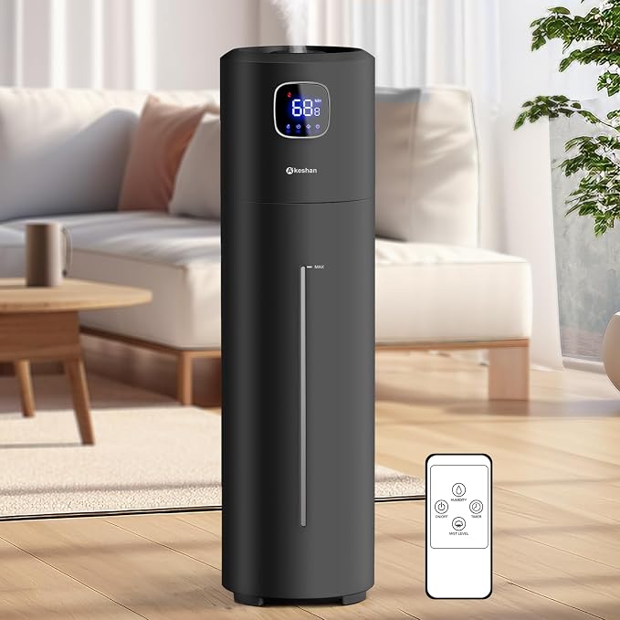 Large Humidifiers for Bedroom, 9L/2.5Gal Ultrasonic Cool Mist, Top Fill Easy Clean with 350ML/H Mist Speed, Quiet, Suitable for Kids Room Plant Yoga Office Study Room Living (Black, Round) by Akeshan