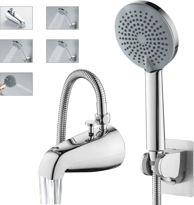 Chrome Tub Spout with Diverter, 5 Settings Hand Held Shower,Bathtub Faucet with Shower Sprayer by LUOGULIANG