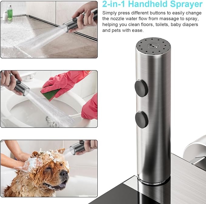 Shower Faucet Sets Complete Thermostatic Shower System Piano-Key Digital Shower Combo Wall Mounted Shower Trim Kit with 11.8" Rain Shower Head,4.5" Shower Head 2 in 1 Handheld Tub Spout (Gray) - Image 6