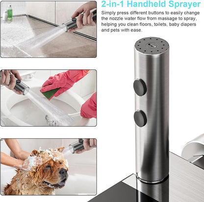 Shower Faucet Sets Complete Thermostatic Shower System Piano-Key Digital Shower Combo Wall Mounted Shower Trim Kit with 11.8" Rain Shower Head,4.5" Shower Head 2 in 1 Handheld Tub Spout (Gray) - Image 6