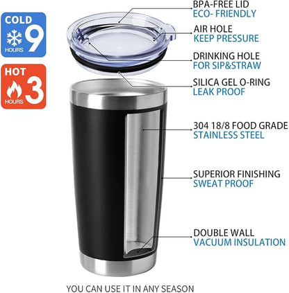 HASLE OUTFITTERS 20oz Stainless Steel Tumblers Bulk, Insulated Travel Cup with Lid, Double Wall Vacuum Coffee Mug for Cold & Hot Drinks 4 Pack, Black - Image 4