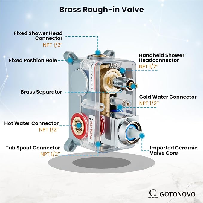 gotonovo Shower System with Tub Spout Wall Mounted Rain Shower Head and Handle Combo Shower Faucet Set with Valve, 12 Inch, Polish Chrome - Image 8