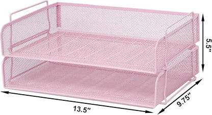 EASEPRES 2 Pack Stackable Desk Paper Tray, Metal Mesh Desktop Document Letter - Image 3