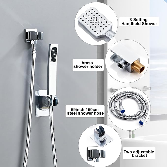 8 Inch Shower Faucet Set Ceiling Mount, High Pressure Rainfall Shower System, Square Rain Shower Head with Handheld Spray Combo, Ceiling Luxury Rainfall Shower Fixtures (L-Style) - Image 3