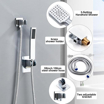 8 Inch Shower Faucet Set Ceiling Mount, High Pressure Rainfall Shower System, Square Rain Shower Head with Handheld Spray Combo, Ceiling Luxury Rainfall Shower Fixtures (L-Style) - Image 3