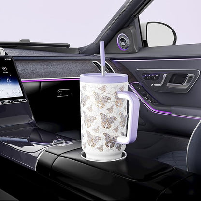 Meoky 40 oz Tumbler with Handle and Straw: Stainless Steel Insulated Tumbler with Lid and Straw - 100% Leak Proof Tumbler for Car Cup Holders - Travelers Commuters Workers, Gold Butterfly - Image 5