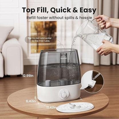 6.5L Stay Clean Tank Humidifier for Large Room, Low Maintenance, Top Fill Design, Ultra Quiet 65H Runtime, Cool Mist Ultrasonic for Bedroom, Home, Plants HC12 - Image 7